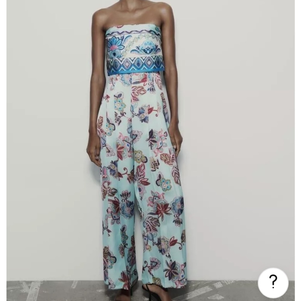 Zara Strapless Floral Jumpsuit - Blue and Red